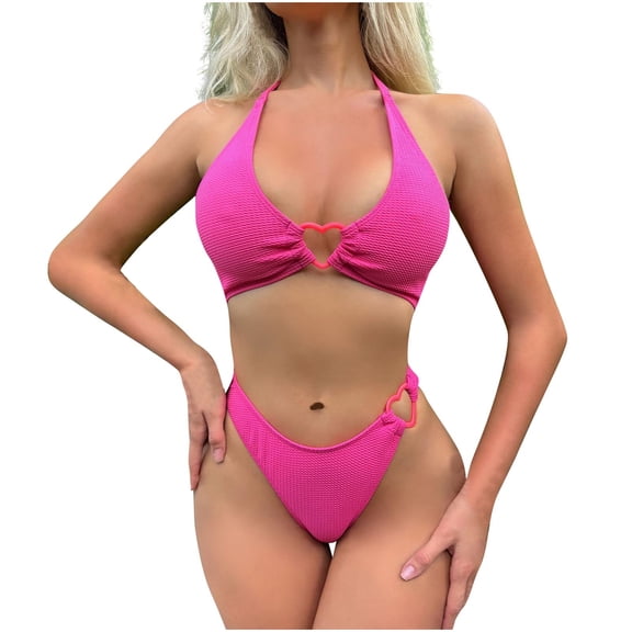 Kukoosong Women's Solid Color Halter Bikini Set with Support Swimwear Bathing Suits Two-Piece Swimsuit for Beach and Pool