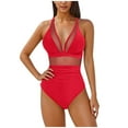 thumbnail image 1 of Kukoosong Women's Solid Color One-Piece Swimsuit High Waist Backless with Spaghetti Straps and Removable Padded Bra, Mesh Bathing Suit, 1 of 6
