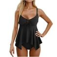 thumbnail image 1 of Kukoosong Women's Solid Color Tankini Swimsuit Set with Padded Bralette Top and High Waist Bottom, Adjustable Spaghetti Straps, Backless Design, 1 of 6