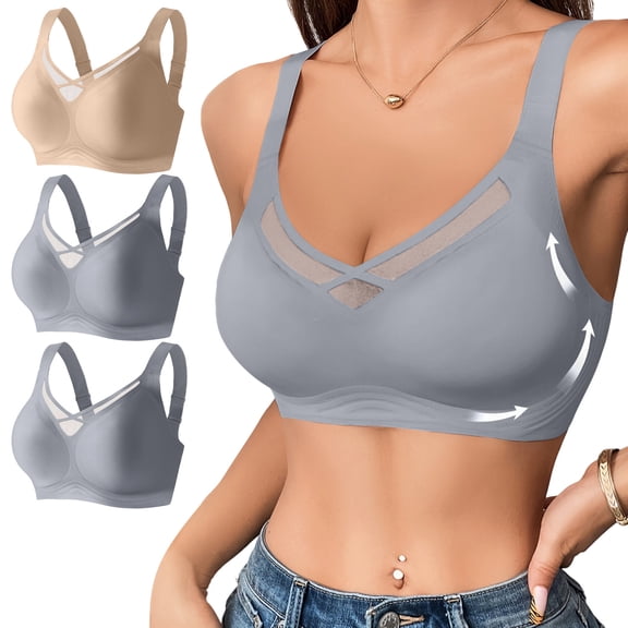 Kukoosong Women's Sports Bra, Sleep Bras for Women 3 Pack Comfort Seamless Wireless Stretchy Sports Bra, Wide Strap Mesh Breathable Fitness Workout Yoga Bra, Size XXL