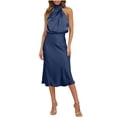 thumbnail image 1 of Kukoosong Women's Spring Summer Sleeveless Halter Slim Fit Solid Color Satin Elegant Formal Evening Dress Wedding Guest Cocktail Party Tea-Length Dresses, 1 of 6