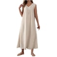 thumbnail image 1 of Kukoosong Women's Spring Summer Sundress Sleeveless V-Neck Tea-Length with Side Slit Casual Solid Color Dresses, 1 of 7