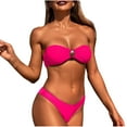 thumbnail image 1 of Kukoosong Women's Strapless Bandeau Bikini Set with Support, Solid Color Two-Piece Swimsuit for Beach and Pool, 1 of 6