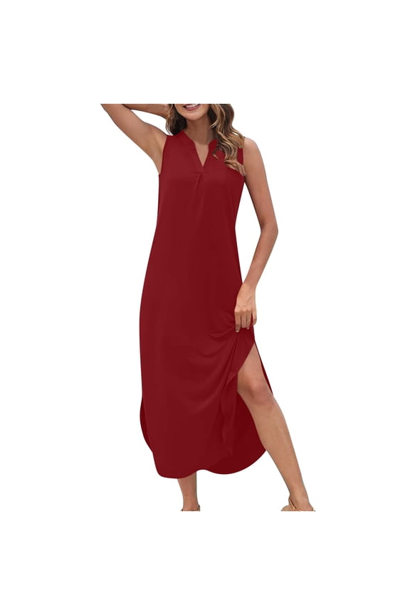 Women's Summer Beach Maxi Dress Casual Loose Fit V-Neck Sleeveless Sundress Fashion Beach Vacation Tank Dresses