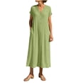 thumbnail image 1 of Kukoosong Women's Summer Casual Short Sleeve Solid Color Relaxed Fit V-Neck Bohemian Midi Shirt Dress for Wedding Guest Cocktail Party Office Daily Dresses, 1 of 7