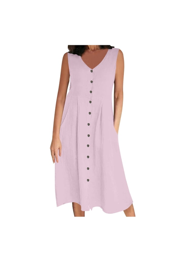 Women's Summer Casual Sleeveless Crew Neck A-Line Maxi Dress with Pockets Fashion Beach Vacation Tank Dresses