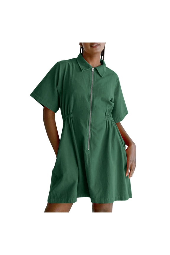 Women's Summer Relaxed Fit Collared Short Sleeve Shirt Dress for Casual Party Daily Wear and Vacation Dresses