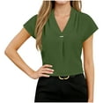 thumbnail image 1 of Kukoosong Women's Tailored Poplin Button Front Blouse Solid Color Short Sleeve V-Neck for Polished Summer Casual Look, Lightweight Trendy Elegant Tee Shirt for Women, 1 of 7