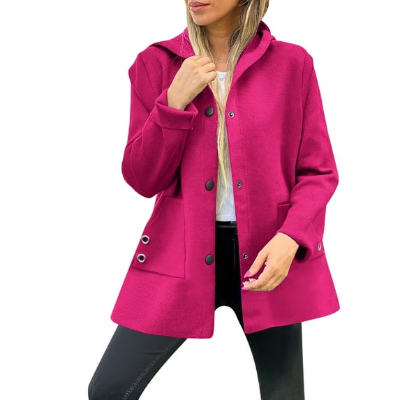 Kukoosong Women's Trench Coat Casual Solid Color Breasted Hooded Windbreaker Classic Wool Overcoat
