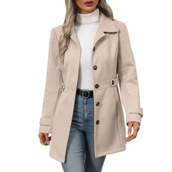 Kukoosong Women's Trench Coat Single-Breasted Classic Lapel Overcoat Belted Slim Outerwear Coat