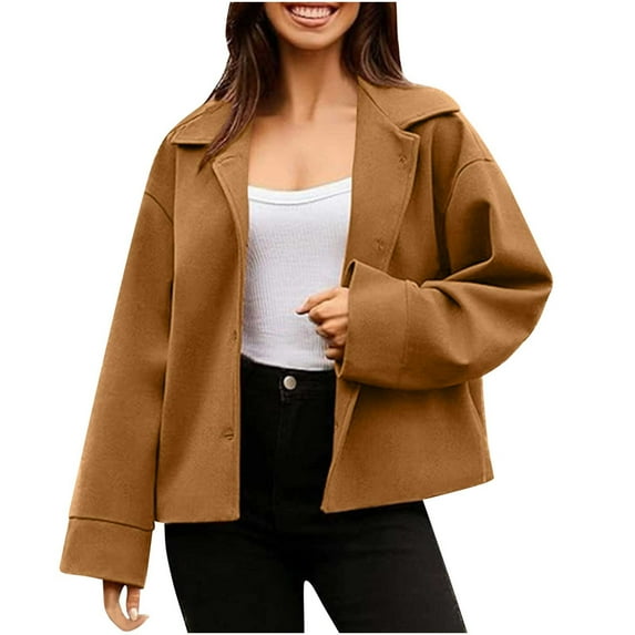 Kukoosong Women's Trench Jackets, Women Solid Color Lambhair Fall Winter Velvet Jacket, Work Office Short Jacket with Pockets