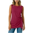 thumbnail image 1 of Kukoosong Women's Tunic Tank Tops, Side Ruched Irregular Hem Loose Fit Camisole Tops, Soft Stretchy Long Vest Shirts for Beach, Summer Casual Round Neck Sleeveless Tanks, 1 of 7