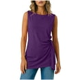 thumbnail image 1 of Kukoosong Women's Tunic Tank Tops, Side Ruched Irregular Hem Loose Fit Camisole Tops, Soft Stretchy Long Vest Shirts for Beach, Summer Casual Round Neck Sleeveless Tanks, 1 of 7