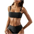 thumbnail image 1 of Kukoosong Women's Two Piece Bikini Set with Spaghetti Straps Support Bralette and Briefs Solid Color Swimsuit, 1 of 7