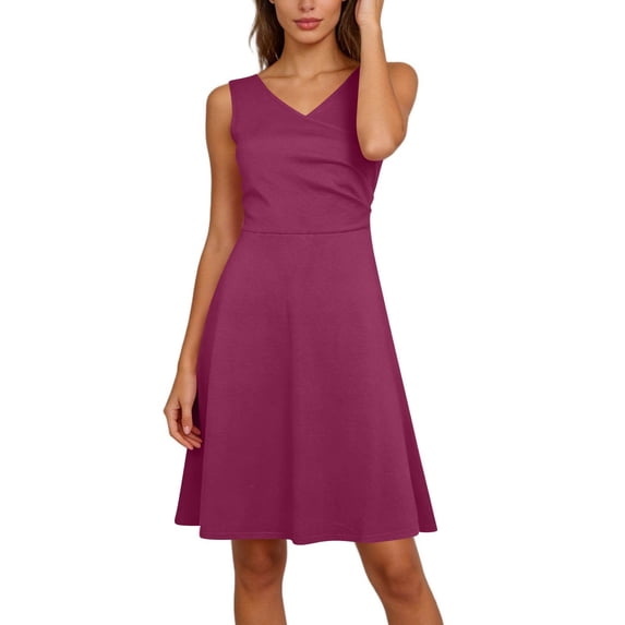 Kukoosong Women's V-Neck Sleeveless Ruched Drawstring Bodycon Mini Dress for Casual Party, Sundresses Beach Vacation Dress