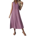 thumbnail image 1 of Kukoosong Women's V-Neck Sleeveless Tea-Length A-Line Casual Summer Dress Polyester Comfortable Fashion Long Dress for Wedding Party Vacation, 1 of 6