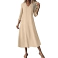 thumbnail image 1 of Kukoosong Women's V-Neck Slim Fit Peasant Tea-Length Dress with 3/4 Sleeves and Zipper Pockets for Casual Party Wedding Work Vacation Dresses, 1 of 7