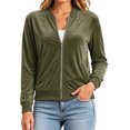 thumbnail image 1 of Kukoosong Women's Velvet Bomber Jacket, Long Sleeve Full Zip Up Stand Collar Velour Coat with Pockets, Slim Casual Lightweight Outerwear for Spring Fall Daily Wear, 1 of 7