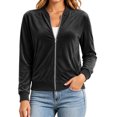 thumbnail image 1 of Kukoosong Women's Velvet Bomber Jacket, Long Sleeve Full Zip Up Stand Collar Velour Coat with Pockets, Slim Casual Lightweight Outerwear for Spring Fall Daily Wear, 1 of 7