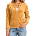 thumbnail image 1 of Kukoosong Women's Velvet Bomber Jacket, Long Sleeve Full Zip Up Stand Collar Velour Coat with Pockets, Slim Casual Lightweight Outerwear for Spring Fall Daily Wear, 1 of 7