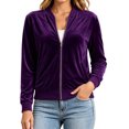 thumbnail image 1 of Kukoosong Women's Velvet Bomber Jacket, Long Sleeve Full Zip Up Stand Collar Velour Coat with Pockets, Slim Casual Lightweight Outerwear for Spring Fall Daily Wear, 1 of 7