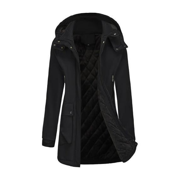 Kukoosong Women's Waterproof Rain Jacket Outdoor Windproof Parka Jacket with Hood Winter Warm Pocket Windbreaker