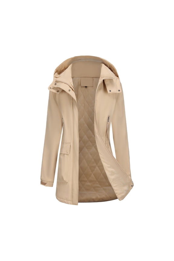 Women's Waterproof Rain Jacket Outdoor Windproof Parka Jacket with Hood Winter Warm Pocket Windbreaker