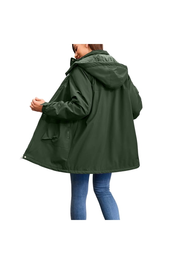 Women's Waterproof Rain Jacket Outdoor Windproof Zipper Pocket Parka Jacket Winter Warm Raincoat