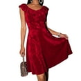 thumbnail image 1 of Kukoosong Women's Wedding Guest Cocktail Party Elegant Slim Short Sleeve Crew Neck A-Line Midi Velvet Dresses, 1 of 7