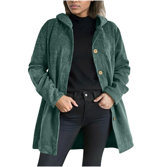 Kukoosong Women's Winter Jacket Coat, Full Zipper Casual Puffer Jacket with Pockets, Long-sleeved Solid Color Hooded Loose Corduroy Casual Jacket
