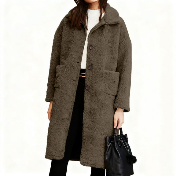 Kukoosong Women's Winter Wool Coat, Casual Lapel Single-Breasted Peacoat, Elegant Wool Blend Solid Color Over Coat