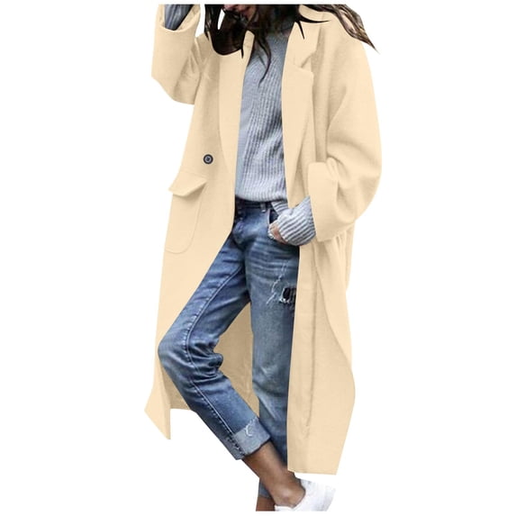 Kukoosong Women's Winter Wool Coat, Casual Solid Color Single-Breasted Peacoat, Elegant Slim Wool Blend Trench Coat Jacket with Functional Pockets
