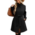 thumbnail image 1 of Kukoosong Women's Winter Wool Coat, Casual Stand Collar Bandage Single-Breasted Peacoat, Elegant Slim Wool Blend Lining Pocket Over Coat, 1 of 7