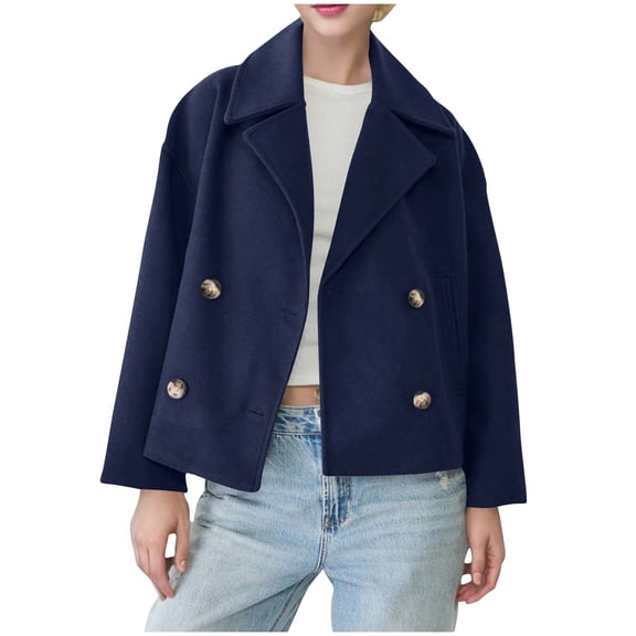 Kukoosong Women's Winter Wool Coats, Fashion Solid Color Lapel Single-Breasted Peacoat, Pocket Casual Woolen Jacket