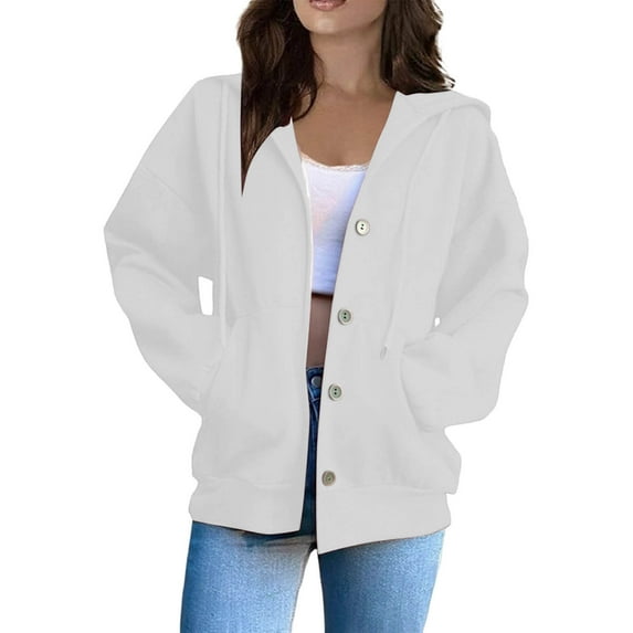 Kukoosong Women's Zip Up Hoodies Oversized Sweatshirts Winter School Outfits Casual Jackets with Pockets