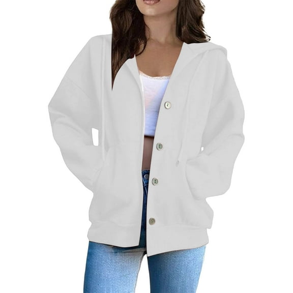 Kukoosong Women's Zip Up Hoodies Oversized Sweatshirts Winter School Outfits Casual Jackets with Pockets