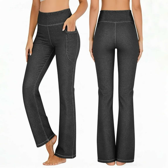 Kukoosong Yoga Pants for Women, Women's Solid Color Elastic Denim Four Pockets Leggings Fitness and Casual Leggings Long Pants, Workout Athletic Leggings