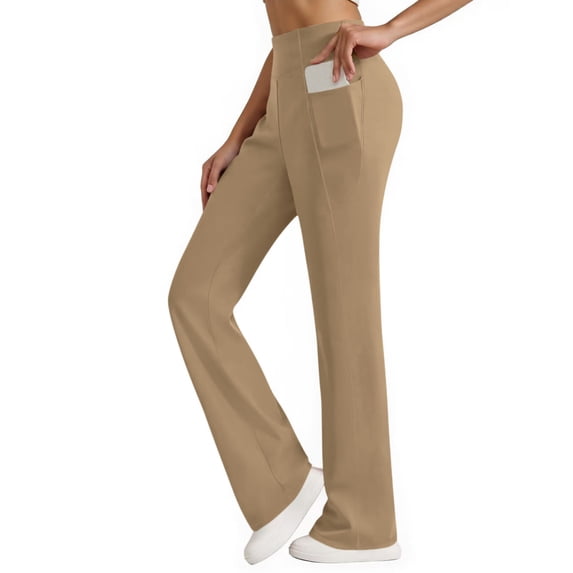 Kukoosong Yoga Pants for Women, Women's Fashion Solid Color Pockets Elastic Waist Fold Long Pants, Wide-Leg Trousers Workout Athletic Leggings