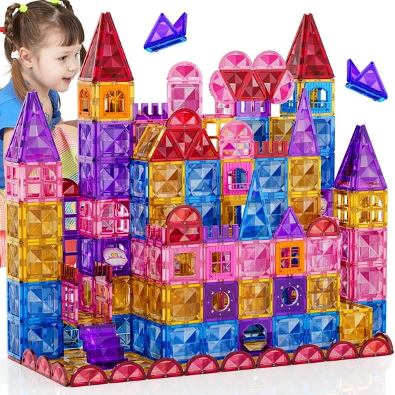 KukuFun 142 Pcs Magnetic Tiles for Kids Toddlers Ages 3-5 4-8 8-10, Educational Magnets Tiles Building Blocks Toys for Toddlers Kids Christmas Birthday Gifts