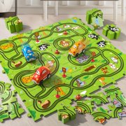 iHaHa 73 Jigsaw Puzzle Race Car Set Toys for Kids Ages 3-6 Years Old Boys, Puzzle Tracks Car Toys Gifts for Boys Kids