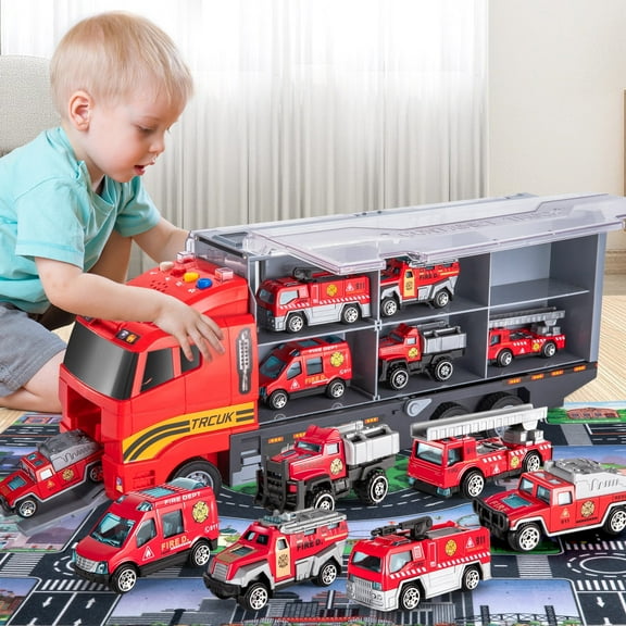 KukuFun Construction Truck Toy Set, Carrier Truck Toys for Kids Toddlers, Die-Cast Metal Toy Car Set, Truck Car Kids Toys Christmas Birthday Gift for Age 3 4 5 6 + Years Old Boys Girls