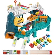 KukuFun Dinosaur Race Track for Kids Toddler Ages 3-8 Years Old Boys Girls, Toy Car Ramp Track Dinosaur Toys Playset with 10 Mini Cars for Toddler Preschool Boys Girls