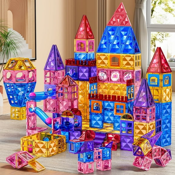KukuFun Magnetic Tiles for Kids Toddlers Ages 3-5 4-8-10, Magnetic Building Blocks for Kids Ages 4-8-12, Educational Magnets Tiles Building Blocks Toys for Toddlers Kids Christmas Birthday Gifts