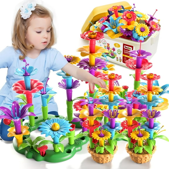 KukuFun Toddlers Girls 81 Pcs Flower Garden Building Toys for Ages 3 4 5 6 7 8 Years Old, Girls Building Educational Stem Toys, 3-8 Years Old Girls Birthday Gift