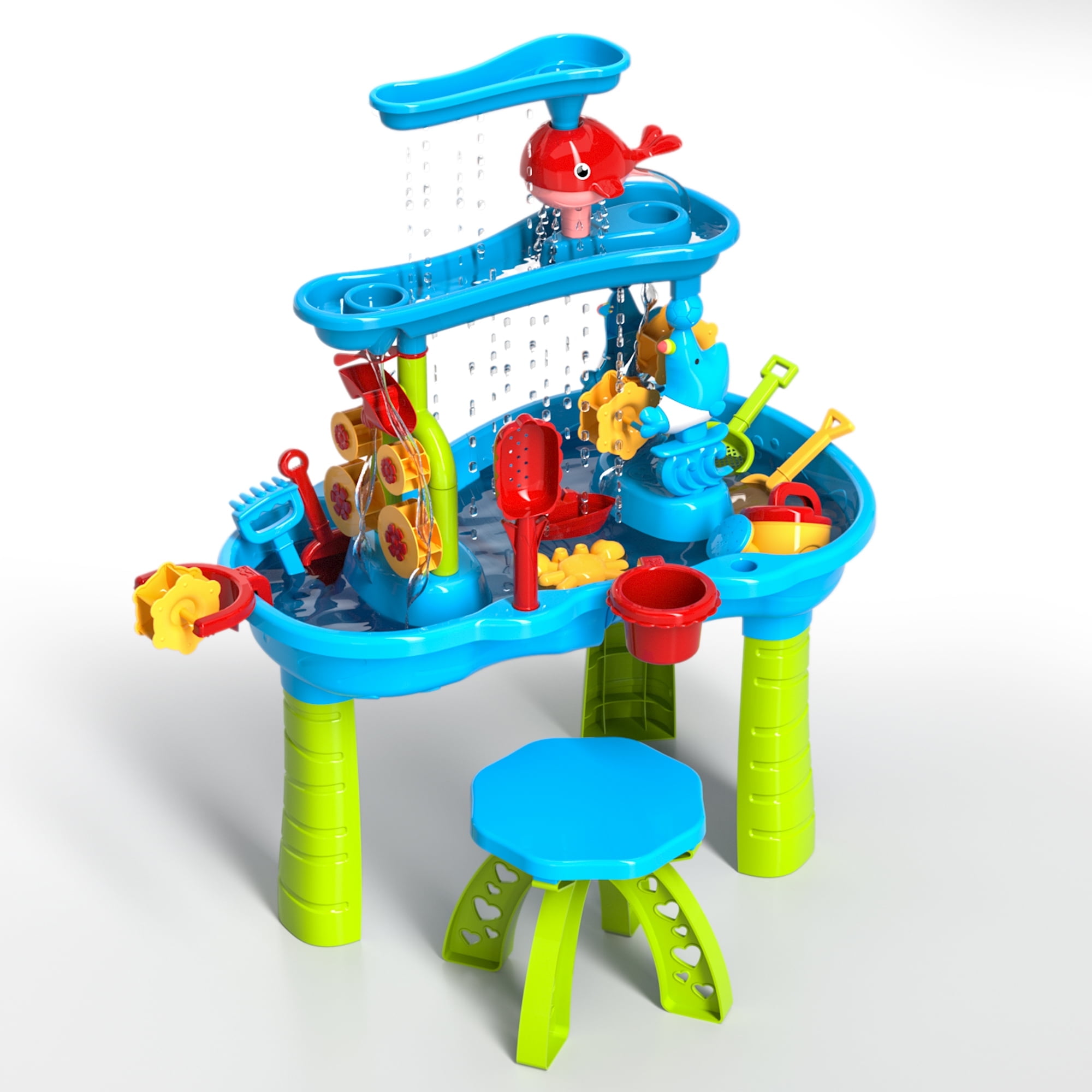 KukuFun Toddlers Water Table for Ages 1-5, Sand and Water Play Table for Toddlers, 3-Tier Outdoor Activity Table for Beach and Backyard