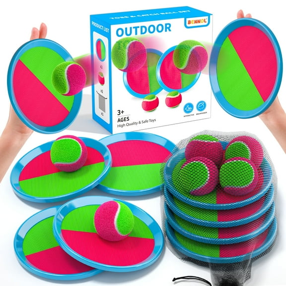 KukuFun Toss and Catch Ball Game for Kids, 4 Paddles, 4 Balls & Storage Bag, Outdoor Toys for Ages 3-10, Yard Backyard Beach Games