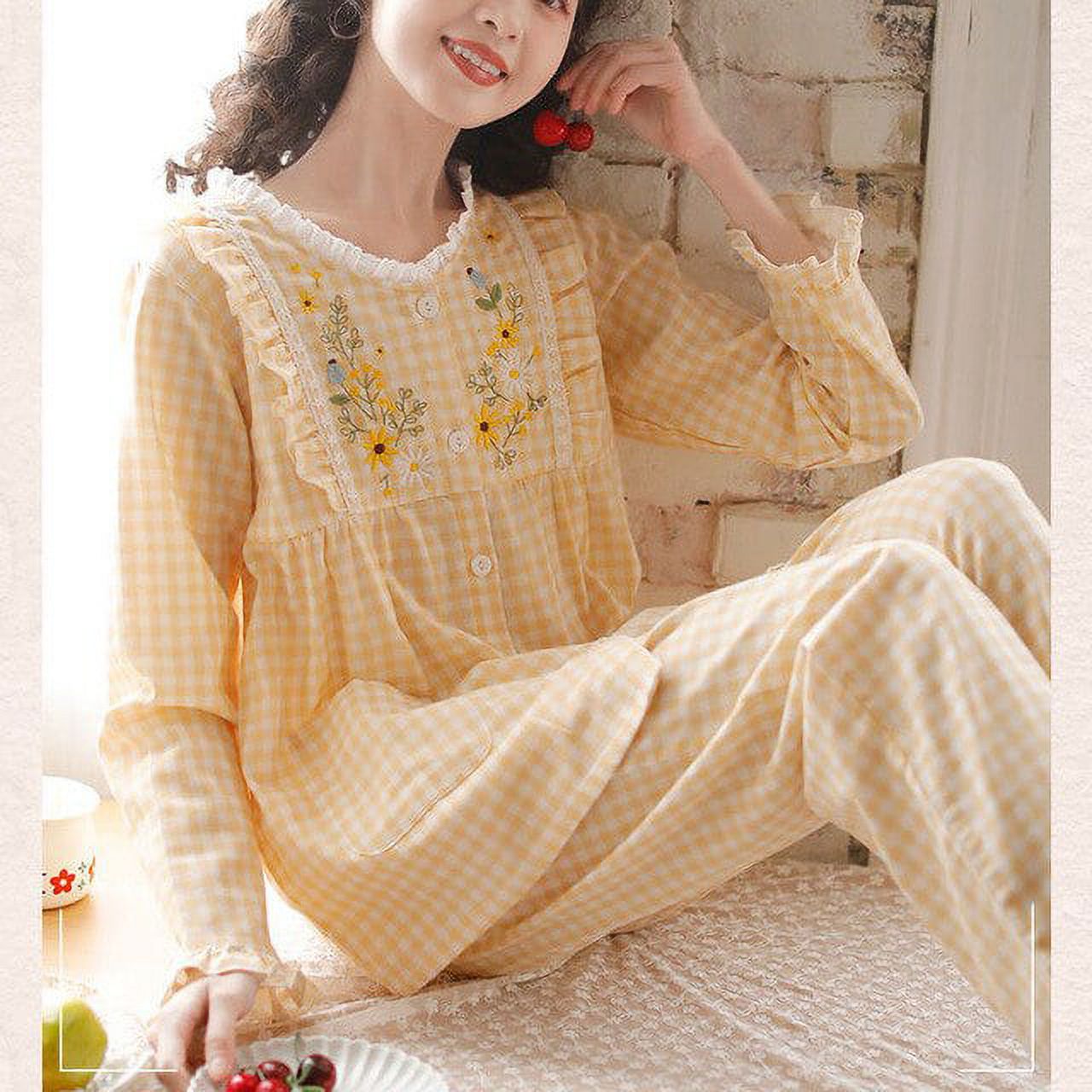 Kukuzhu 100 Cotton Gauze Pajamas for Women Korean Lace flower