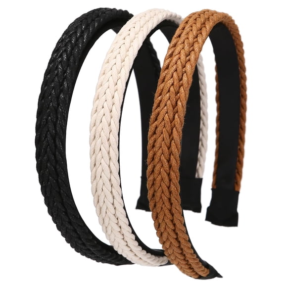 Kukuzhu 3 Pcs Nylon Cotton Wire Woven Headbands, Solid Color Fashion Hair Hoop, Suitable for Women and Girls (1.8cm(black/white/brown))