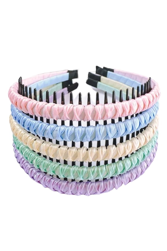 5 Pack Braided Headbands for Women Head Bands for Women's Hair Wide Hairband Non slip Thick Headband with Teeth Twisted Boho Hair Accessories - Beige/Yellow/Khaki/Brown/Coffee