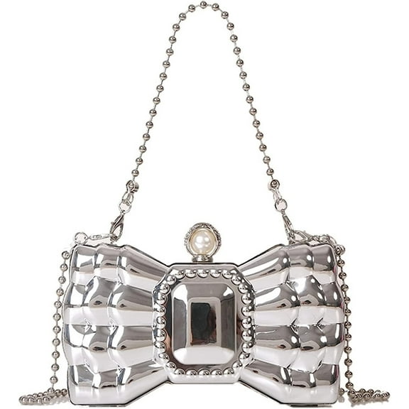 Kukuzhu Acrylic Bow Evening Clutch Bag Women Shoulder Chain Clutch Purse Underarm Handbag for Wedding Cocktail Party Prom